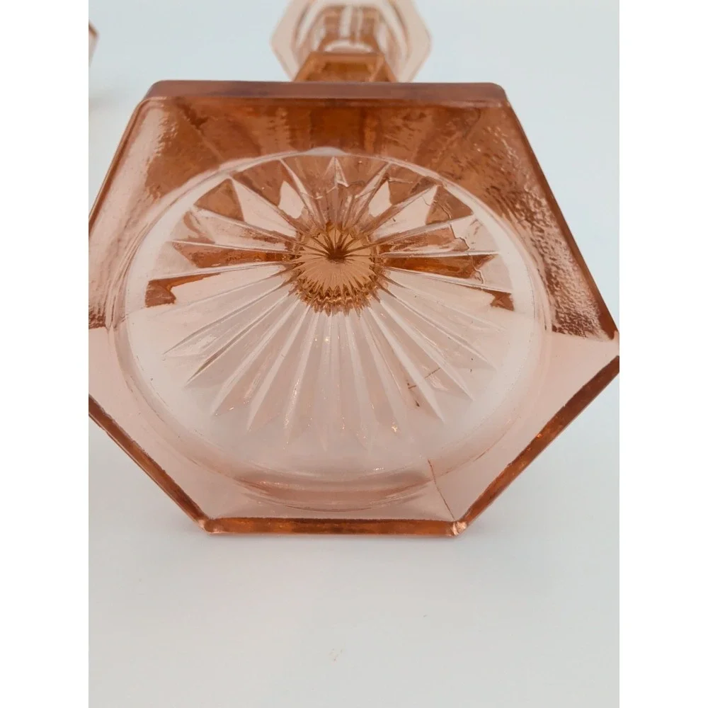 Pair of Vintage Deep Rose Pink Depression Glass Candlesticks, Beacon Hill 7.5